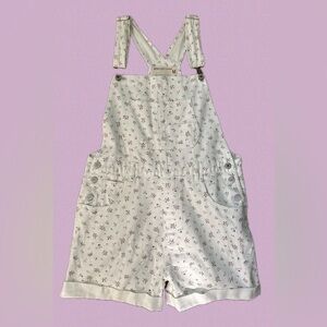 Wishlist Cream Floral Short Denim Overalls